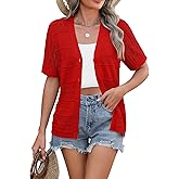 Zeagoo Women's 2026 Summer Short Sleeve Crochet Cardigan V Neck Cropped Lightweight Button up Bolero Shrug Sweater