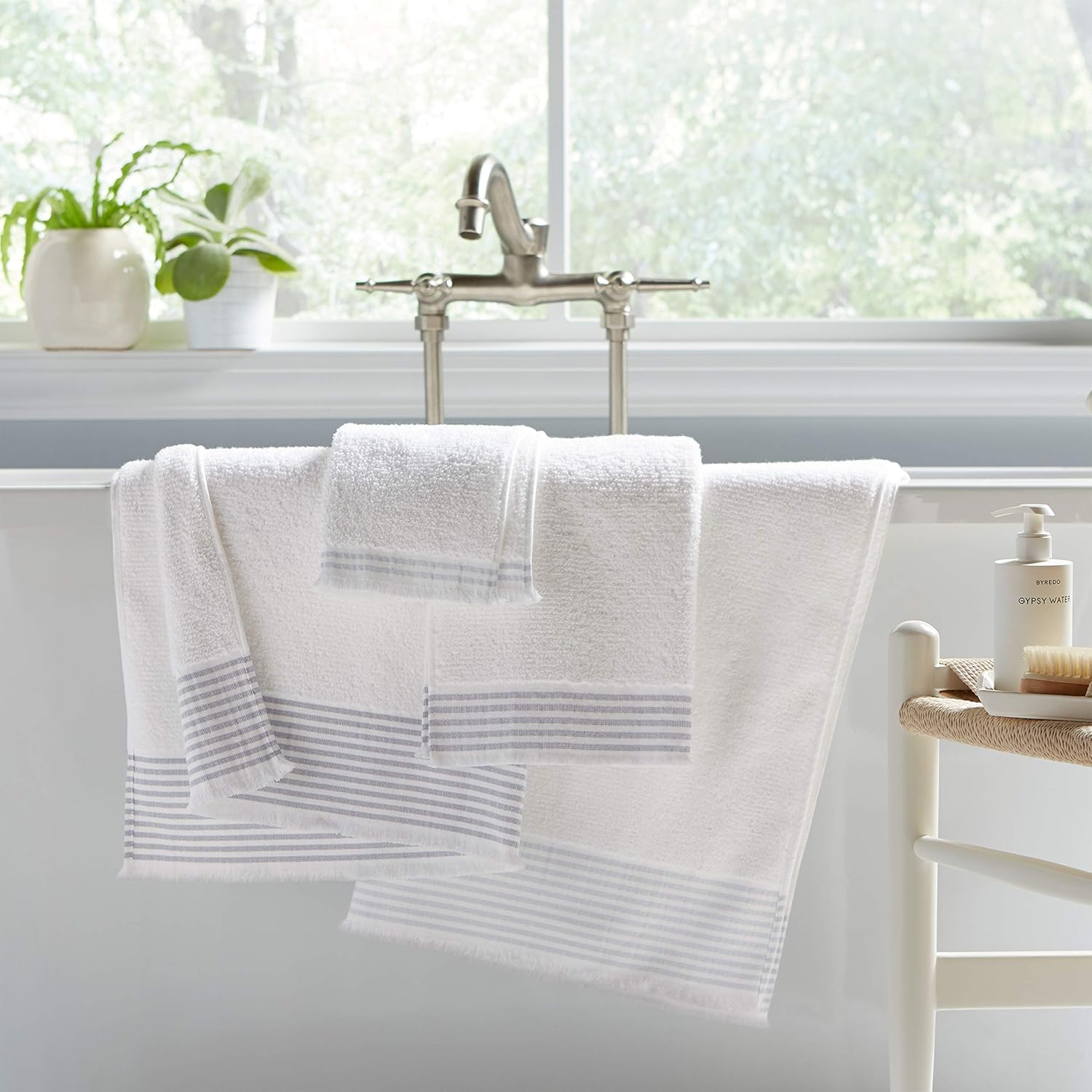  Brand – Stone & Beam Casual Sleek 100% Cotton Striped Bath Towel, Hand Towel, and Washcloth, Indigo: Home & Kitchen