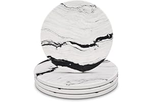 Coasters Set of 4, Marble Coasters, Ceramic Drink Coaster for Tabletop Protection,Absorbent, Suitable for Kinds of Cups,Home Decor Living Room,4 Inches by shenee(Black White)