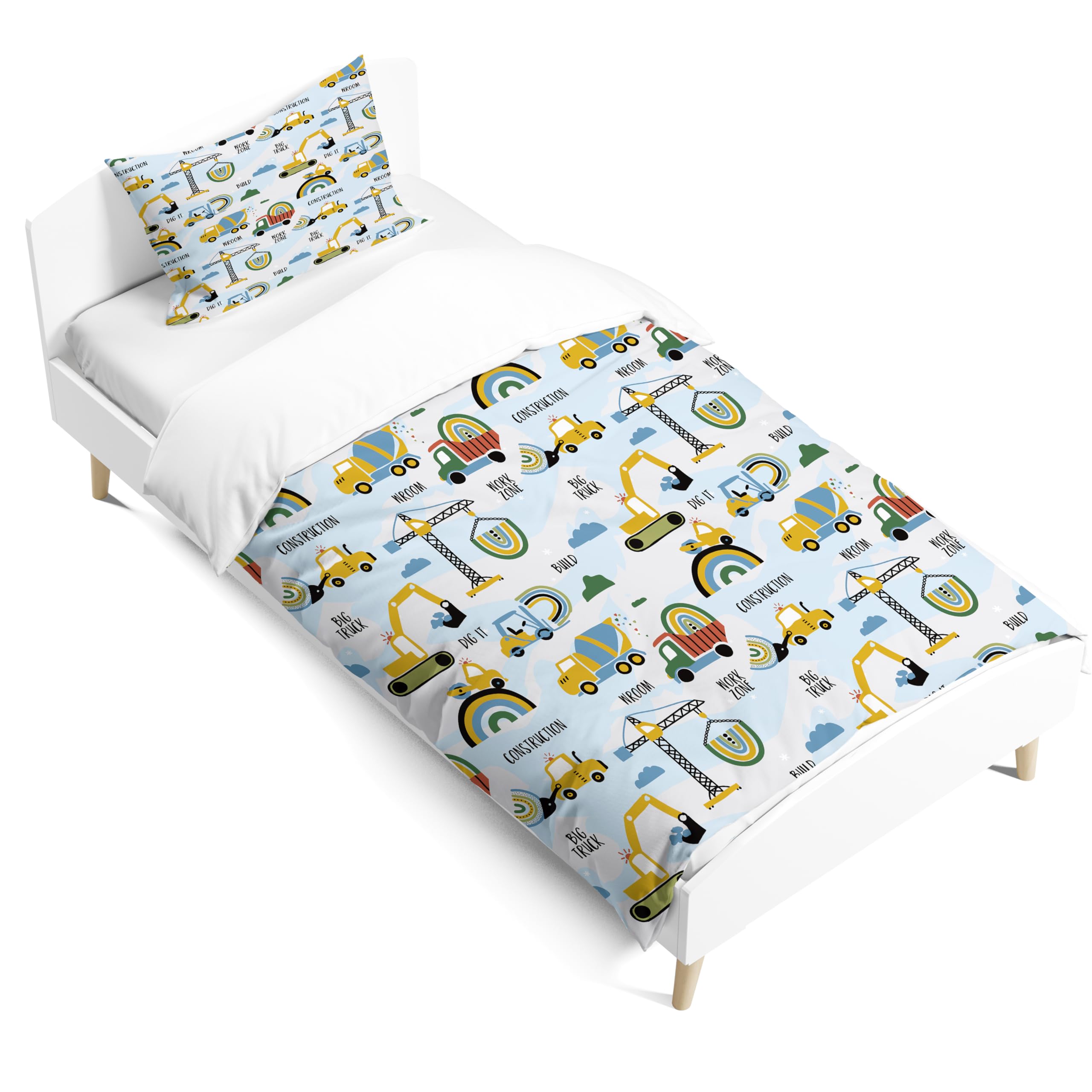 PORJDN Tractor Children's Bedding Set, Pillowcase 40 x 60 cm, Duvet Cover 90 x 190 cm, Clouds in Cartoon Style Bed Linen with Smooth Zip (Style E, 90 x 190 cm)
