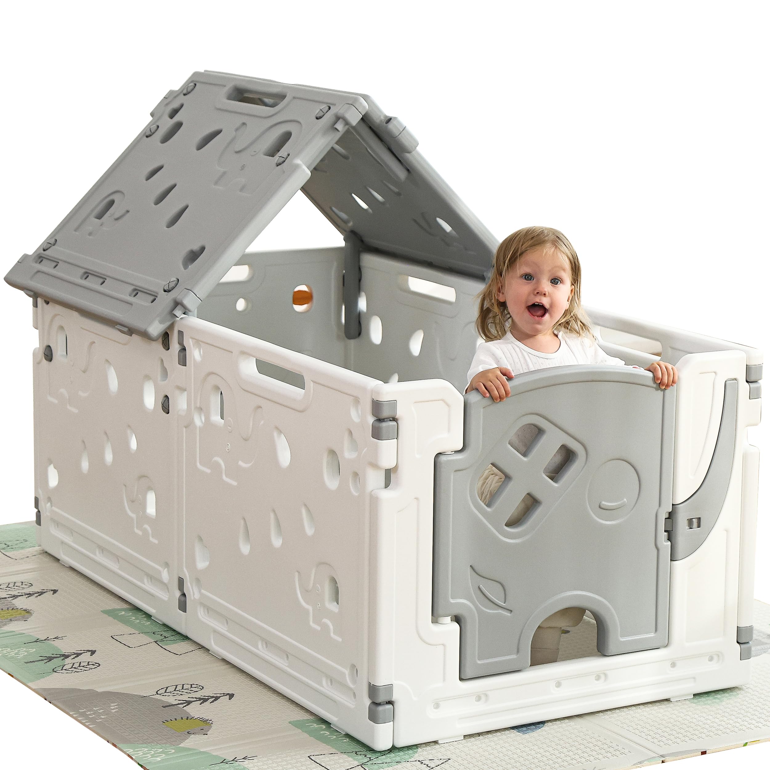 Photo 1 of Baby Playpen Kids Activity Centre Safety Play Yard Home Indoor Outdoor New Pen (White) (Grey)
