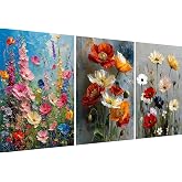 Mrnsiet 3 Pack Flowers Paint by Numbers Kit for Adults, Floral Adult Paint by Number Kits on Canvas, Plant Oil Painting Acrylic Kits Gift for Home Wall Decor 12x16 Inch