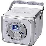 Jensen CD-555 White/Silver CD Bluetooth Boombox Portable Bluetooth Music System with CD Player +CD-R/RW & FM Radio with Aux-i