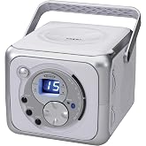 Jensen FM Stereo CD555 Bluetooth Boombox, Silver, 7.00 x 9.75 x 6.00 inches