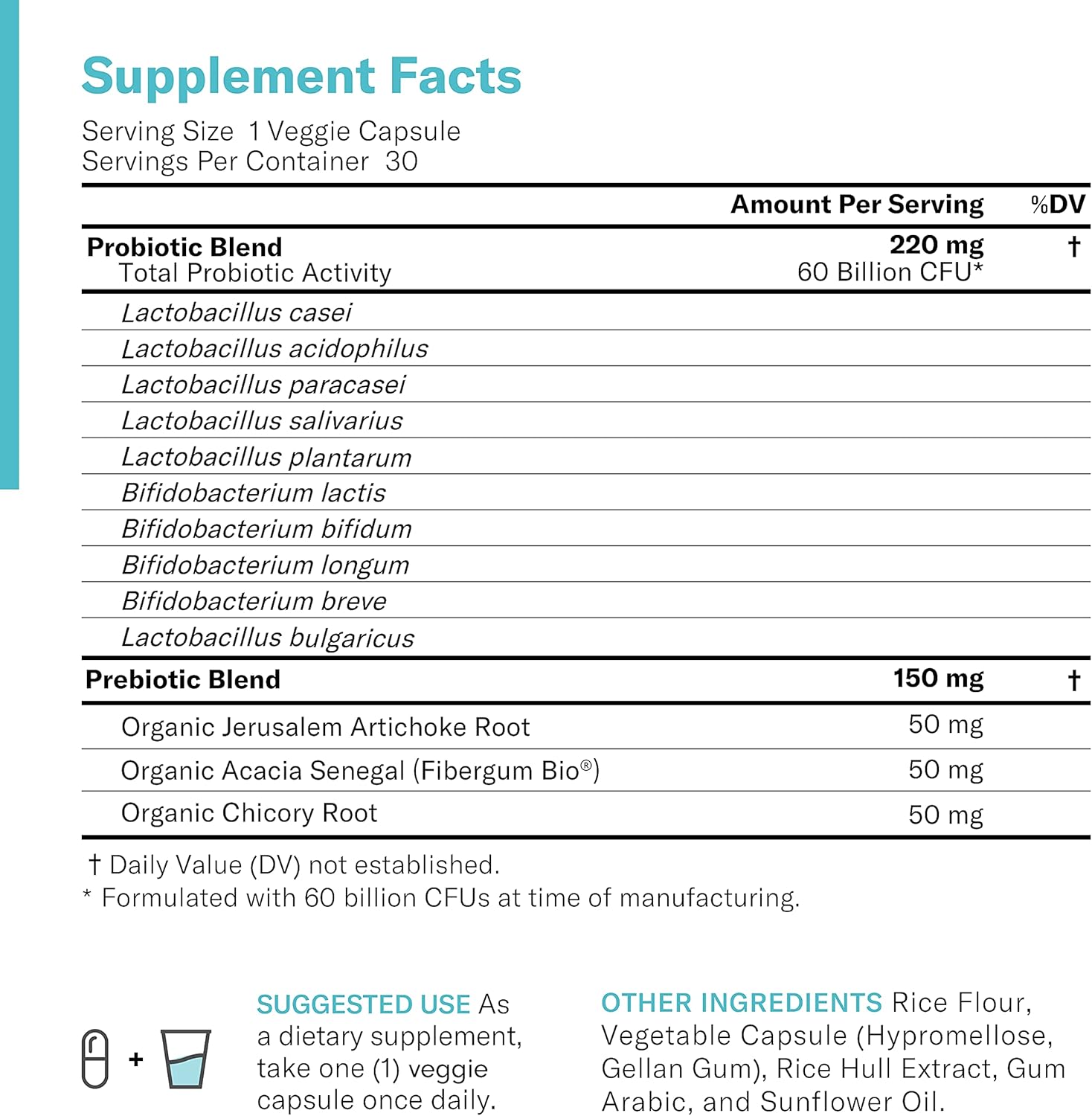 Probiotics 60 Billion CFU - Probiotics for Women, Probiotics for Men and Adults, Natural, Shelf Stable Probiotic Supplement with Organic Prebiotic, Acidophilus Probiotic: Health & Personal Care