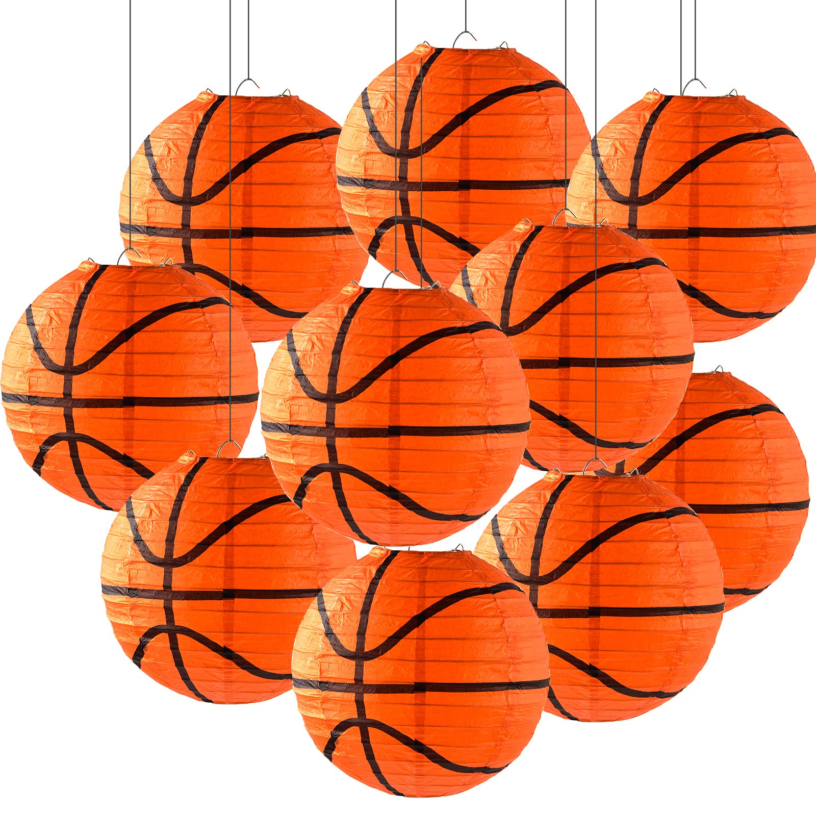 Photo 1 of 10 Pieces Orange Basketball Paper Lanterns Decorations 8 inches Ceiling Hanging Basketball Lanterns Basketball Sports Party Paper Lanterns for Sport Themed Birthday Party Bar Basketball Game Party