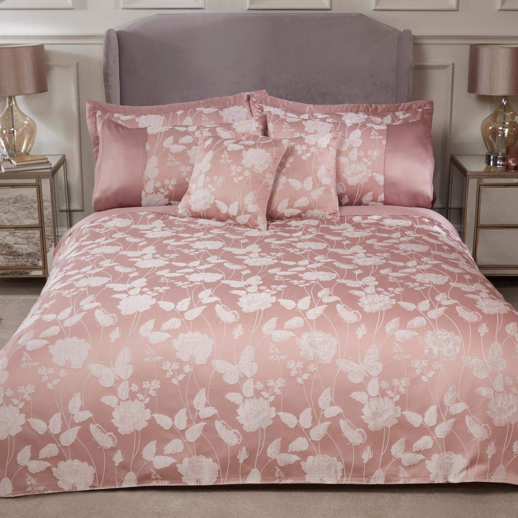 Emma Barclay Butterfly Meadow - Embellished Jacquard Duvet Set in Blush Pink - Double