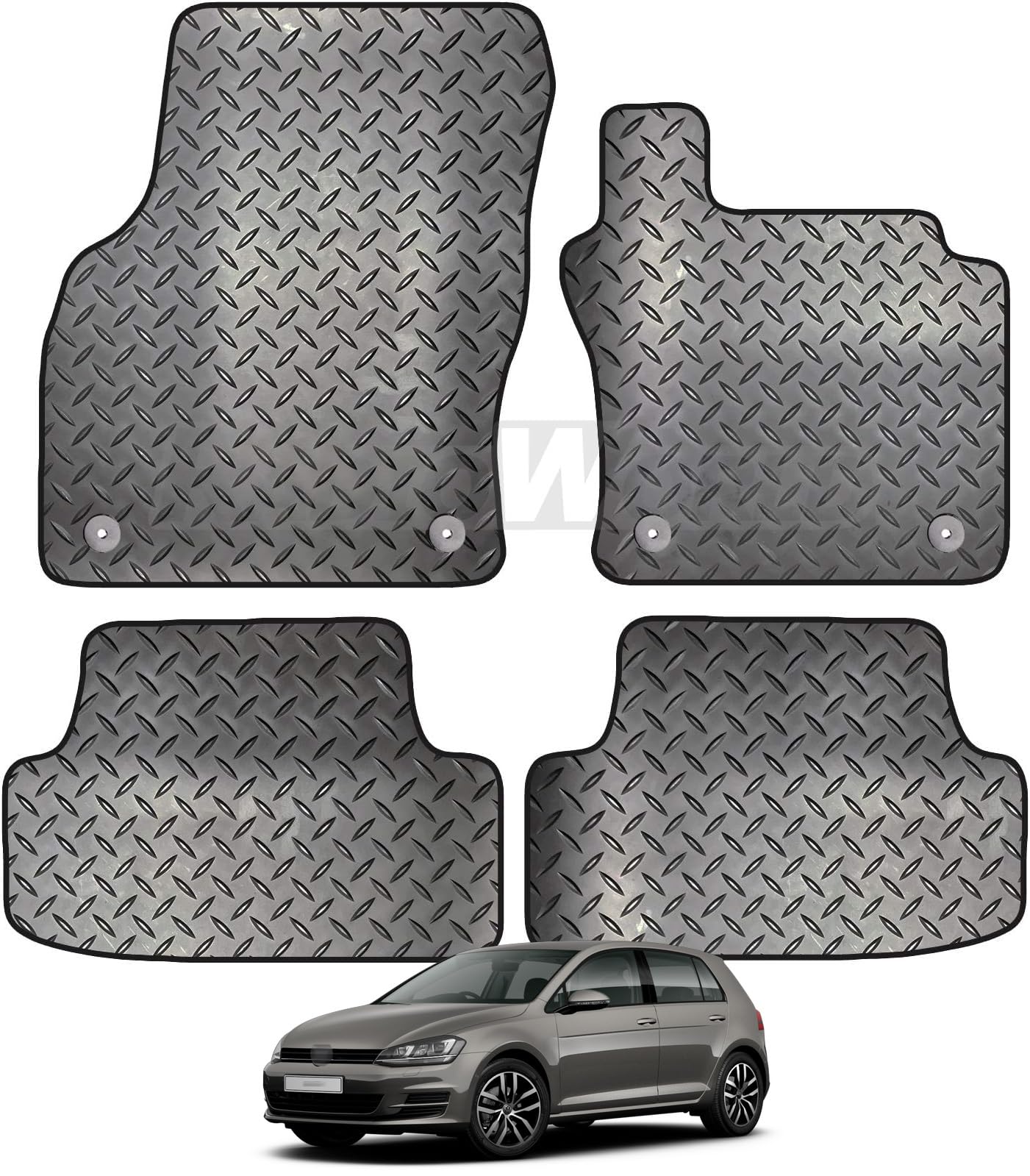 Carsio Carpet Car Mats For Volkswagen Golf MK7 2012 2017 4 Piece Set with 4 Clips Tailored Fit Floor Mat Complete Accessory Black Custom Fitted - All Weather, Anti-Slip Backing & Black Trim (Rubber)