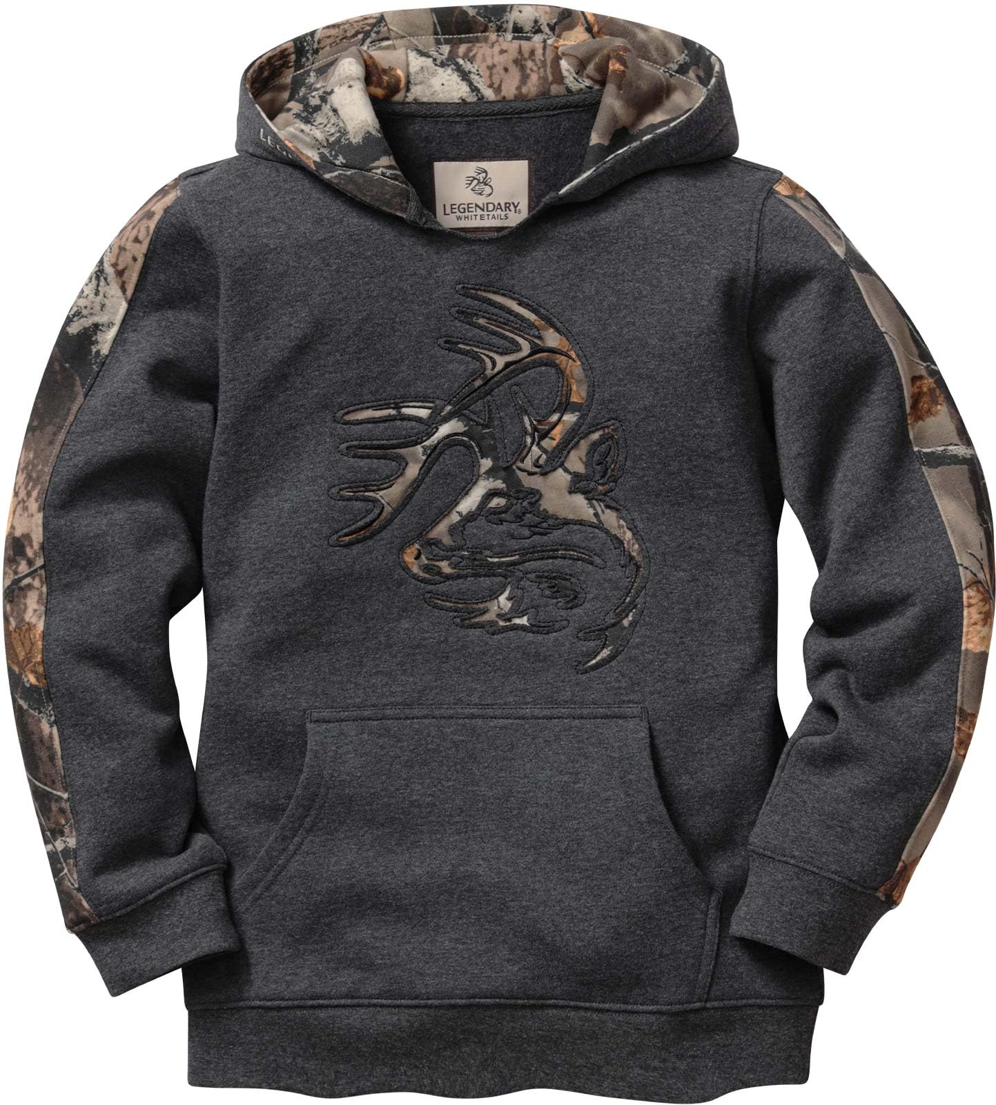 Legendary Whitetails Kids Pullover Hoodie Camo Sweatshirt Comfy V-Neck Design, Charcoal Heather, XS Image