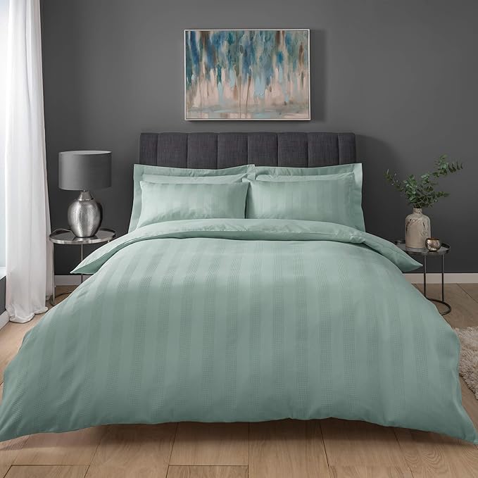 Sleepdown Stripe Waffle Duck Egg Soft Duvet Cover Quilt Bedding Set