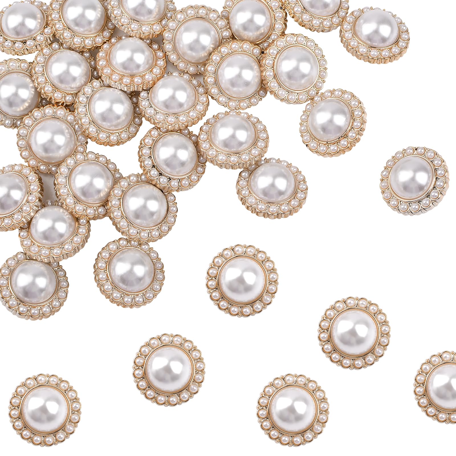URROMA 30 Pcs Faux Pearl Buttons, Gold Retro Vintage Pearl Acrylic Buttons Round Crystal Buttons Sew on Buttons Embellishments for DIY Crafts, 18 mm