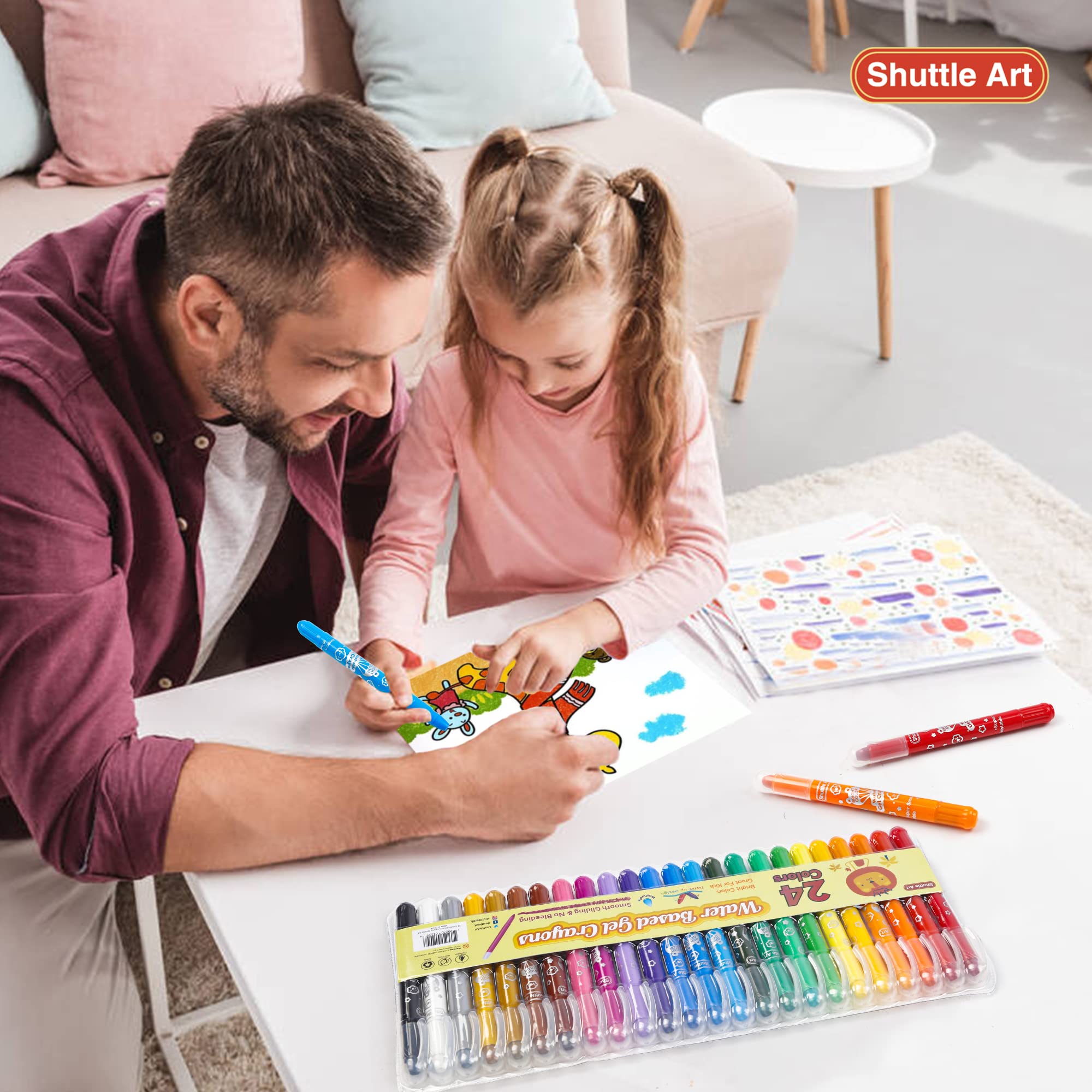 Shuttle Art 24 Colors Gel Crayons for Toddlers, Non-Toxic Crayons Set for Kids Children Coloring, Crayon-Pastel-Watercolor Effect, Ideal for Paper