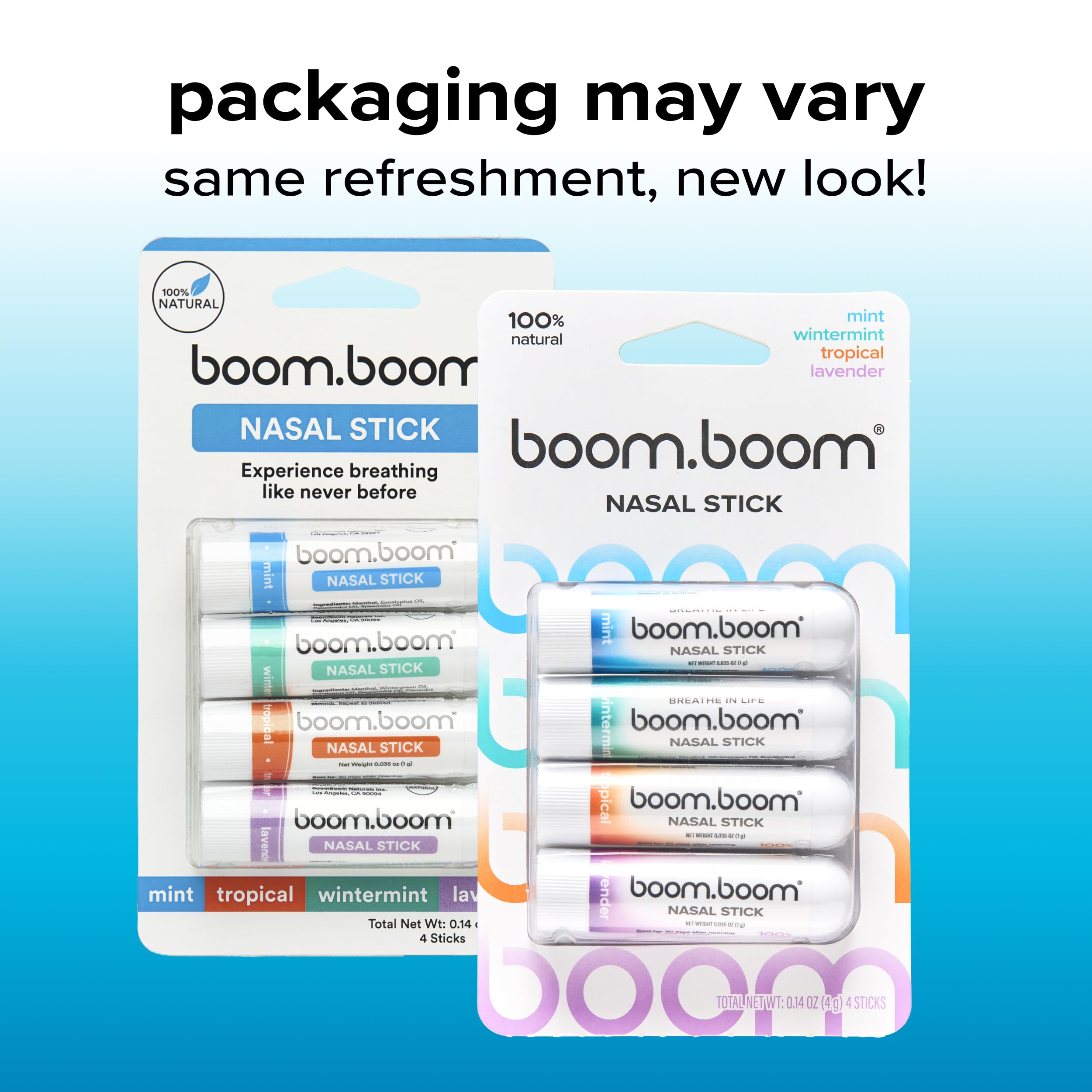 BoomBoom Nasal Stick | Vapor Flow Technology | Cool Refreshing Sensation | Natural Mood Boost | Simple Ingredients | Essential Oils + Menthol Inhaler (Mint, Wintermint, Tropical, Lavender)