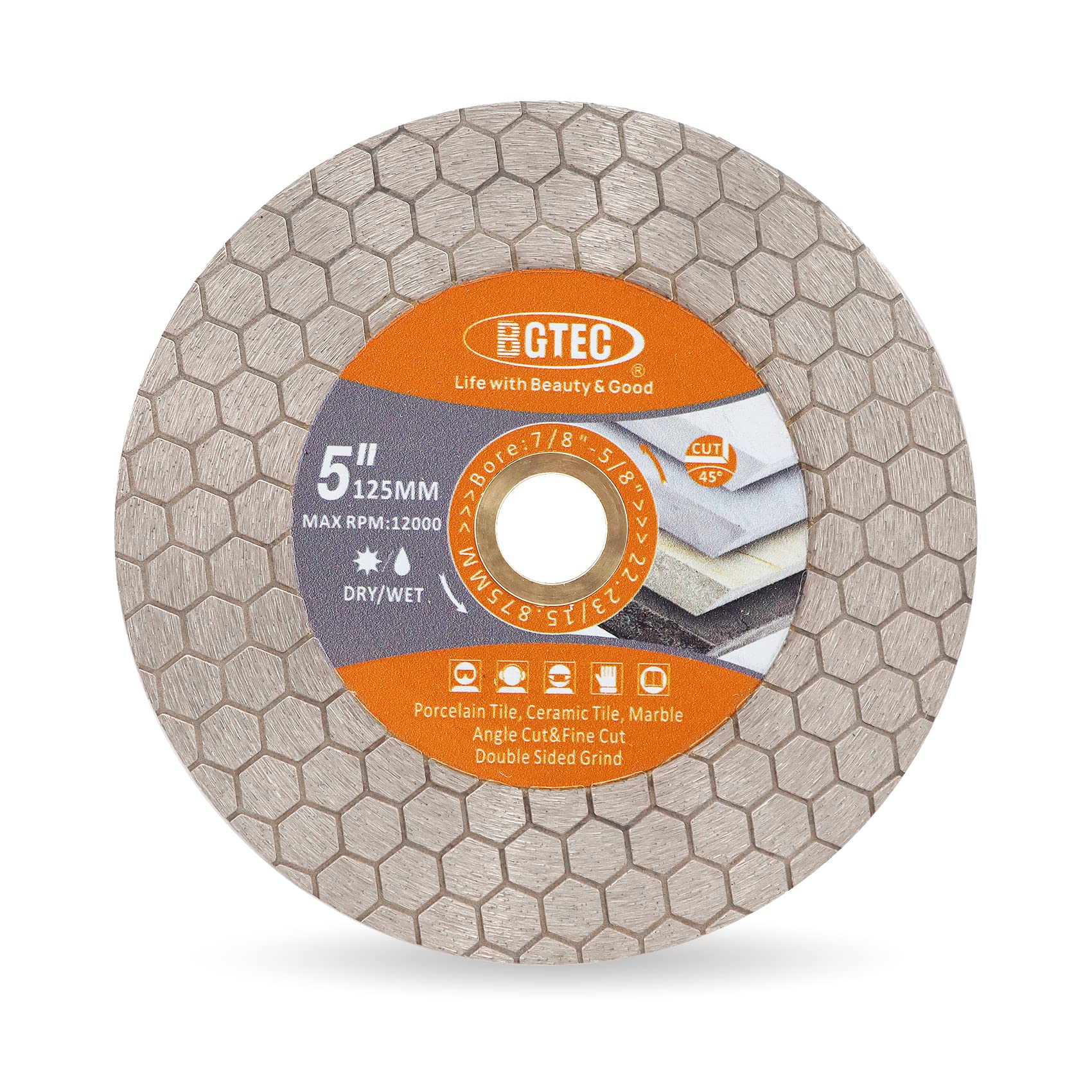 BGTEC Diamond Saw Blades, 125mm Cut-off Wheel for Ceramic Tile, Porcelain Tile, Marble, Artificial Stone, Hexagon Double-sided, 5 inch — image 1