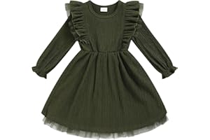 SINHOON Toddler Girl Dress Fall Ruffle Long Sleeve Baby Girl Solid Color Casual Dresses 2-6Y