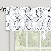 Inselnwald Moroccan Geo Valance for Windows of Kitchen Bedroom, Geometric Quatrefoil Trellis Printed Room Darkening Rod Pocket Short Valance Gray and White Window Curtains Valances 52