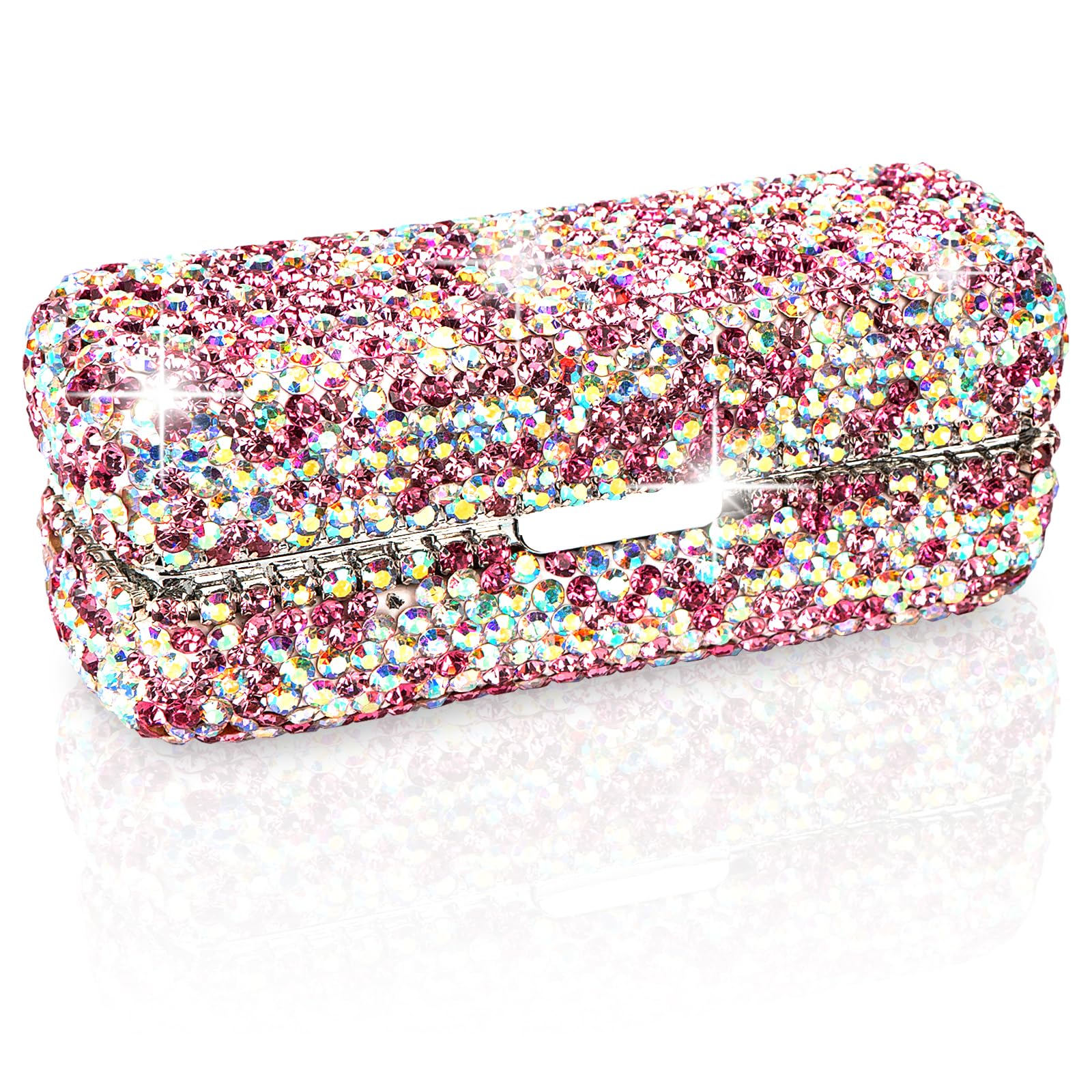 Adorila Lipstick Case with Mirror, Rhinestone Crystal Lipstick Organizer for Travel, Portable Bling Diamonds Lip Gloss Storage Holder (Pink)