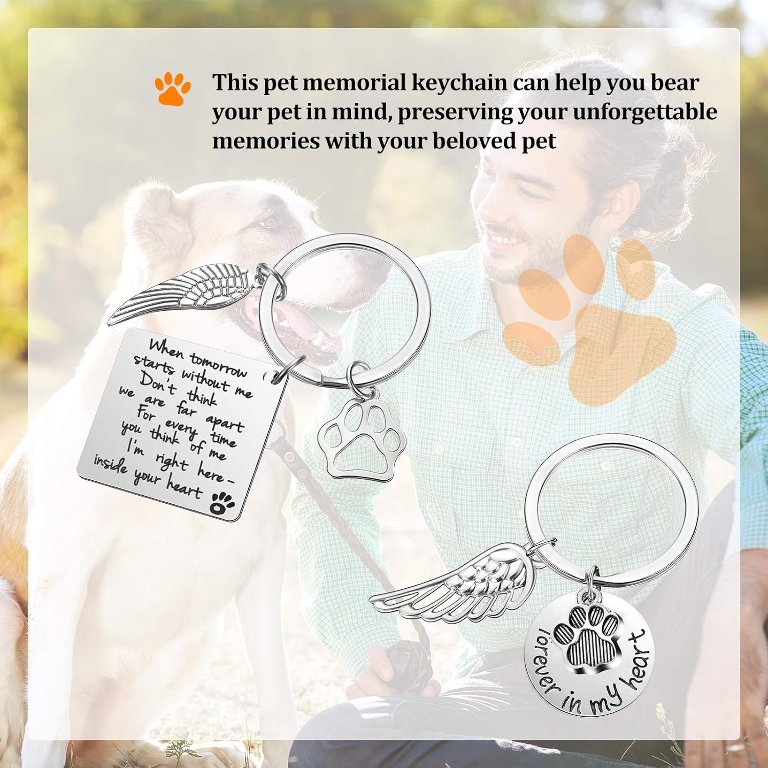 Hicarer 2 Pieces Pet Memorial Keychains Dog Remembrance Keyrings Loss