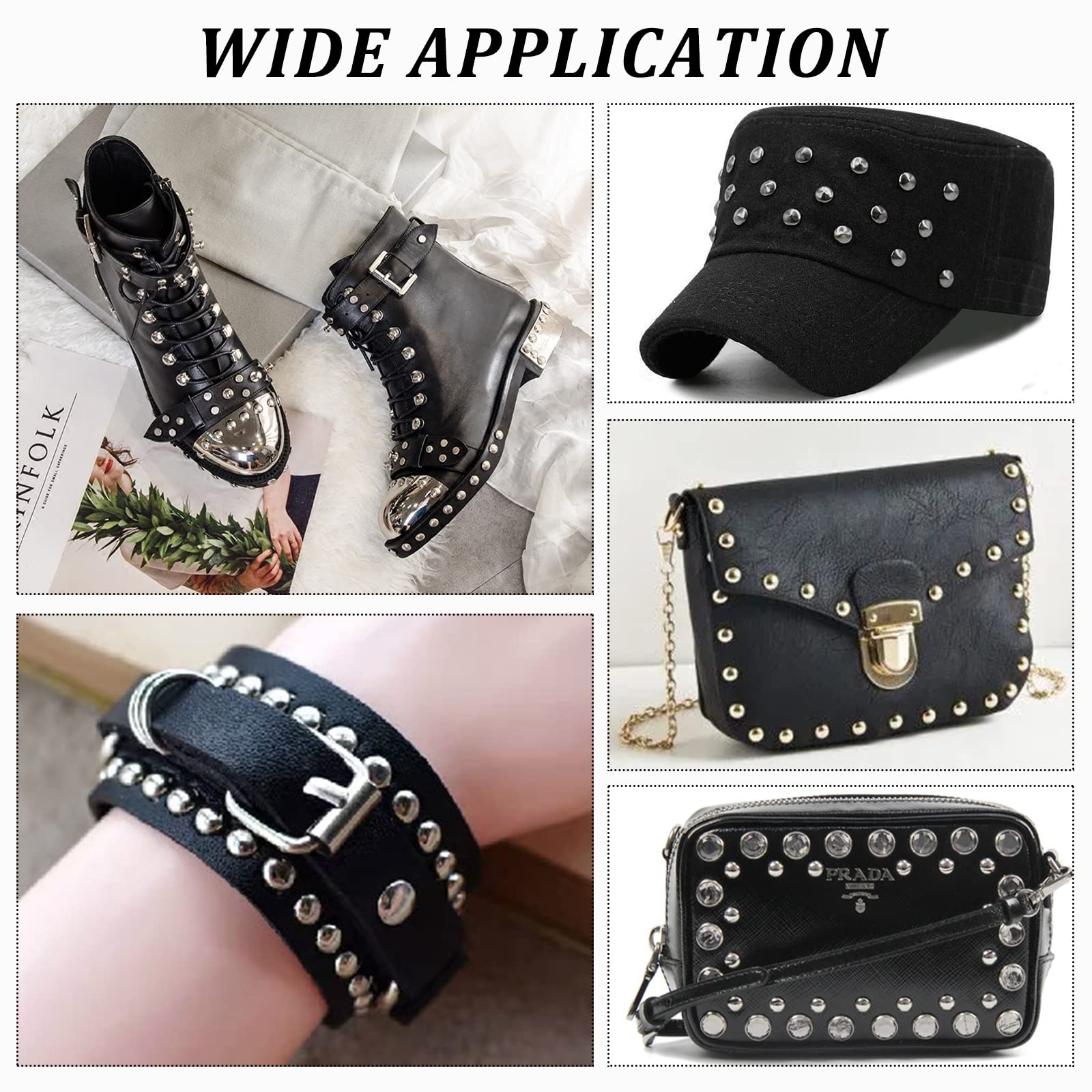 GORGECRAFT 5 Sizes 200Pcs Claw Rivet Nailheads Spots Stud Round Dome Studs Metal Mushroom Head Spike Prong Nail for DIY Leather Craft Fabric Clothes Denim Stylish Assorted Photo Repair(Sliver)