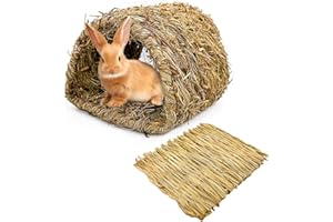 Hamiledyi Bunny Grass Tunnel,Rabbit Grass Bed,Natural Straw Woven Mat Winter Warm Hideaway Hut for Rabbit Gerbil Ferrets Guinea Pig Chinchilla (Small).