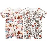 JingleBaBa Unisex Summer Trendy 2-Pack Rompers Short Sleeve Zipped Bodysuit Infant Cotton Outfits
