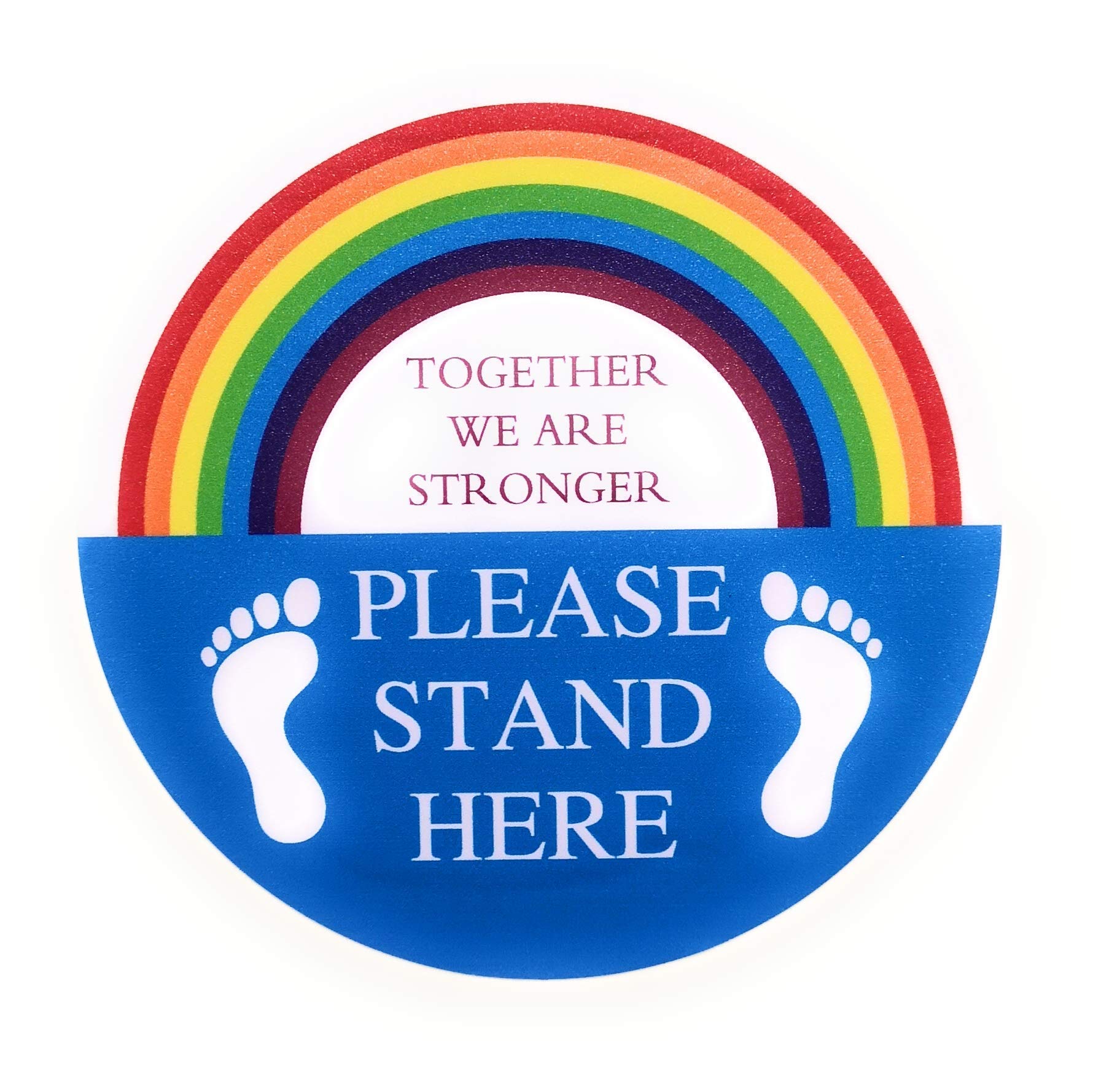 Removable, Anti-Slip, Social Distance Self-Adhesive Circle Floor Sign/Sticker – Together We are Stronger – 220mm x 220mm (2-Meter Distance Heavy Duty Sign)