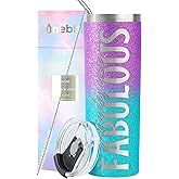 Onebttl Not a Day Over Fabulous Birthday Gifts for Women, Female, Her, 20oz/590ml Stainless Steel Insulated Tumbler, Glitter Blue Purple