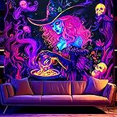BSFHH Halloween Black Light Tapestry – UV Reactive Glow in the Dark Wall Hanging, Spooky Night Scene with Ghosts & Pumpkins, Haunting Home Decor for Parties, Bedroom, or Dorm (Witches, 79L