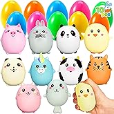 JOYIN 10 Pcs Jumbo Easter Eggs Filled with Cute Animal Squishy Toy for Easter Egg Hunt, Kids Party Favor, Basket Stuffers, Filling Treats, Goodie Bag Fillers, Classroom Prize Supplies