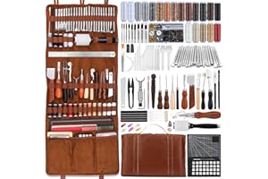 TLKKUE Leather Tooling Kit Craft Tools Leather Working Kit with Custom Handbag Cutting Mats Engraving Punching Sewing Stampin