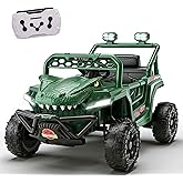 Fancyjoy 12V Dinosaur Ride On UTV, Kids Electric Vehicle with Parent Control, 3 Speeds,6 LED Lights, Shock Absorption,Bluetooth,Music,Sharp Claws &amp; Fierce Eyes, Toy Car for Toddler Ages 2-4(Green)