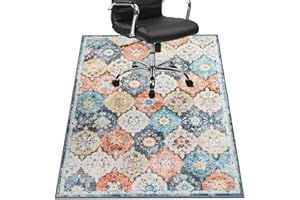 SAIMIUBO Chair Mat for Hardwood Floor,48"*36" Office Floor Mat Rolling Under Desk Mat, Computer Chair Rug,Anti-Slip Floor Protector for Low-Pile Carpet Home Office,Orange Blue
