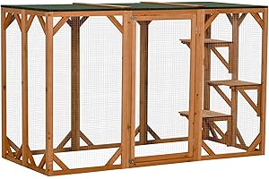 PawHut 71" L Catio Outdoor Cat Enclosure, Indoor Cat Cage, Pet House, Small Animal Hutch for 1-2 Rabbit, Kitten, Kitty Crate 