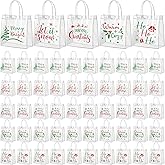 Canchiing 50 Pcs Christmas Clear Gift Bags with Handles Reusable Plastic Christmas Candy Goodie Treat Bags PVC Gift Wrap Totes for Shopping Retail Birthday Winter Xmas Party Favors, 7.9 x 7.9 x 3.1