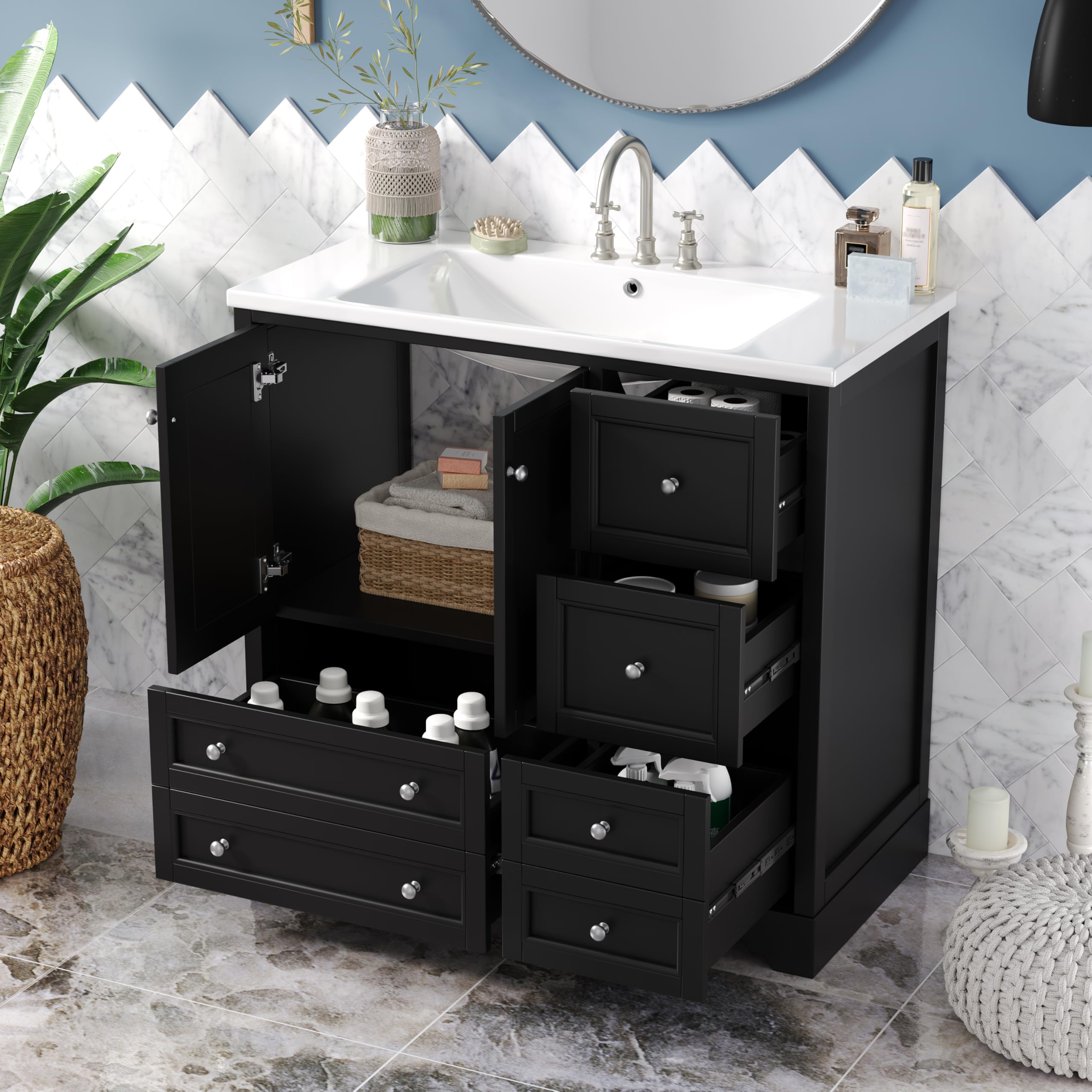 Photo 1 of **************THIS IS ONLY BOX B, BOX A NOT INCLUDED***********
Merax 36'' Bathroom Vanity with Sink Top, Freestanding Bathroom Cabinet with 4 Storage Drawers and Shelf, Soft Closing Doors, Solid Wood Frame & MDF Board