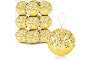 ZZHXKJHKY 12 Pcs 4 Inch Large Christmas Ball Ornaments Gold Christmas Sequin Balls Decorations Tree Balls Christmas Balls for Xmas Trees Wedding Party Holiday Decorations Tabletop Trees Decoration