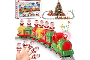 EINAILVK Christmas Train Set for Toddlers 2-4: Electric Toy Train with Light & Music, Toddler Toys for 1 2 3 Year Old Boy Girl, 6 Santa Finger Puppets, Track for Around Tree, Stacking Barns