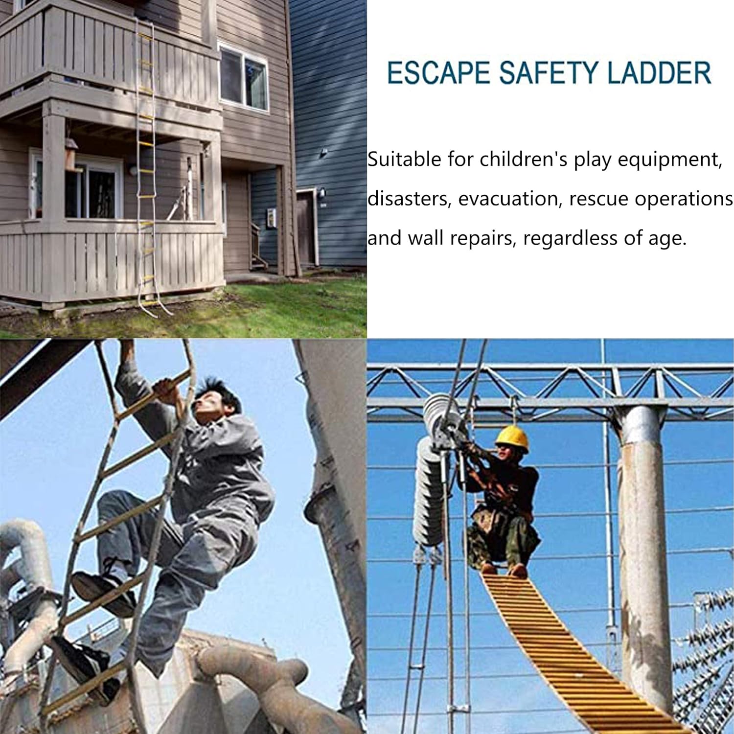 Emergency Fire Escape Ladder Flame Resistant Safety Rope Ladder with Hooks Fast to Deploy & Easy to Use Compact & Easy to Store Withstand Weight up to 900 pounds (4 Story 32FT) - - 