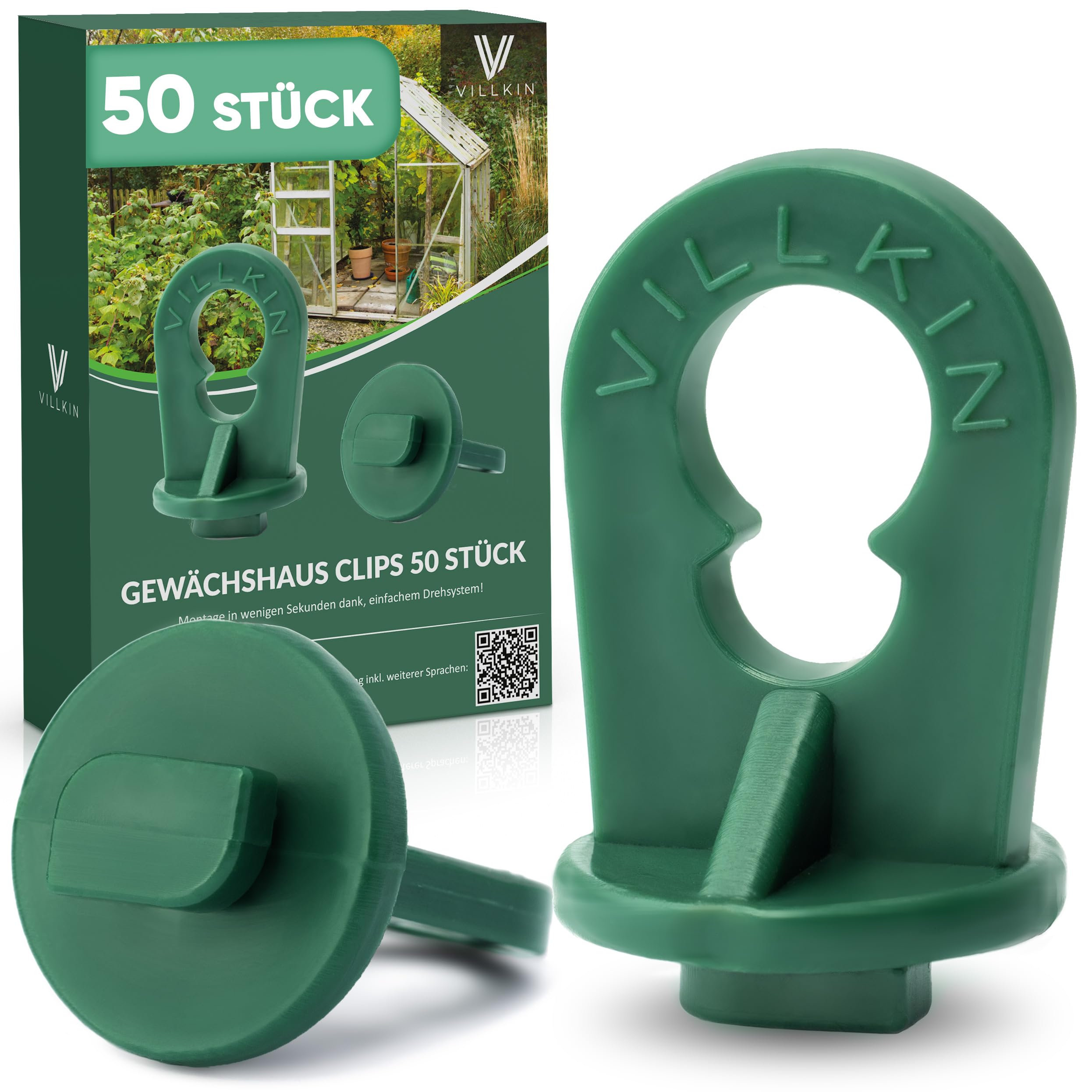Villkin Greenhouse Clips Set of 50 with Extra Strong Hold and Eyelets - The Best Trellis and The Best Plant Holder for Your Greenhouse - Greenhouse Accessories (50, Green)
