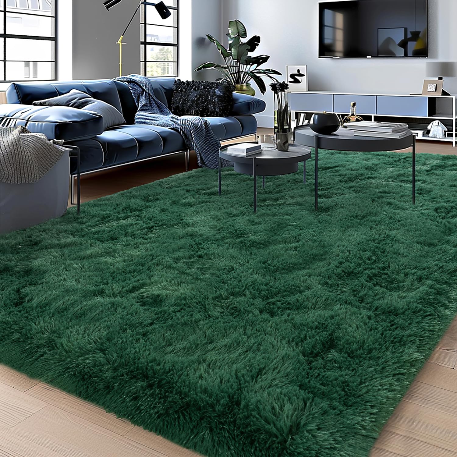 Photo 1 of Dark Green Fluffy Area Rugs for Living Room, Soft Shaggy Carpets for Living Room, Upgrade Anti-Skid Fuzzy Rugs for Kids' Room, Perfect Decor for Modern Home 5x7 Feet