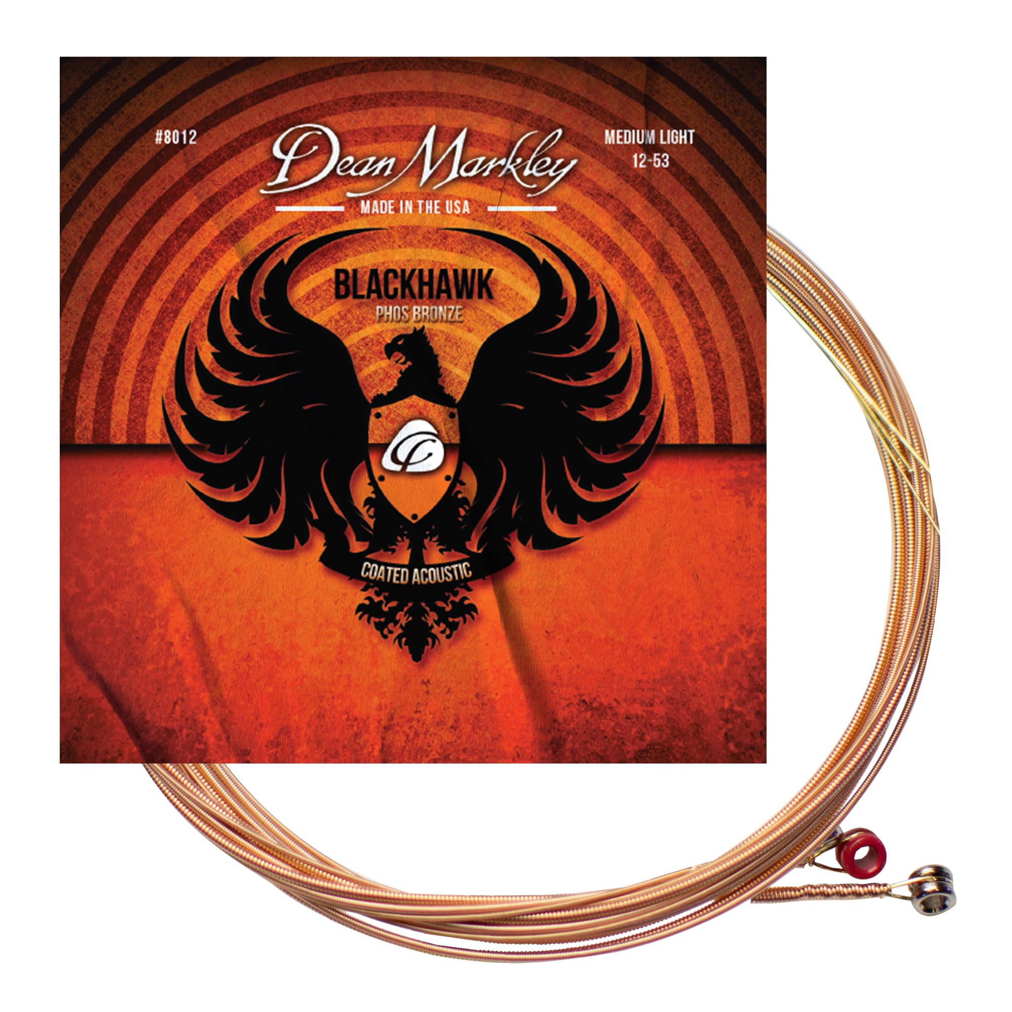 Blackhawk Coated Phosphor Bronze Acoustic Guitar Strings, 12-53 Medium Light Guitar Strings Acoustic 6 String Set, Sparking Tone with Warm Rich Sound Acoustic Guitar Strings, Made in the USA
