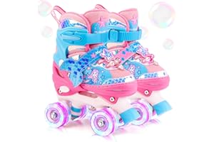 Mermaid Toddlers Roller Skates for Girls Kids Ages 5-8 8-12, Mosoulais 4 Size Adjustable Purple Pink Light up Wheels Skates, 