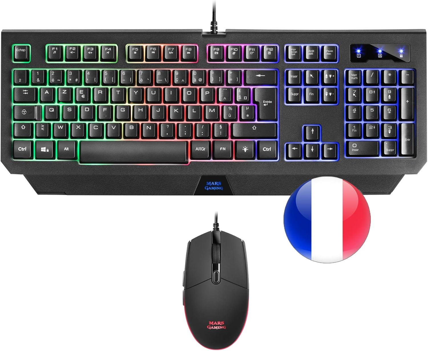 MARSGAMING Mars Gaming MCP100FR, Combo Gaming RGB Teclado H-Mech y Ratón 3200DPI, Francés
