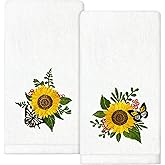 Puwurak Sunflower Hand Towels Set of 2 Embroidered Decorative Dish Towels 13.7 x 29.5 Inch Sunflower Bathroom Decor Spring Summer Absorbent Towels for Bathroom Kitchen