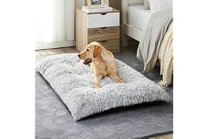 BFPETHOME Dog Beds for Large Dogs, Plush Dog Crate Bed Fluffy Cozy Kennel Pad for Sleeping &Ease Anxiety, Washable Pet Mats with Anti-Slip Bottom for Large Dogs, Grey