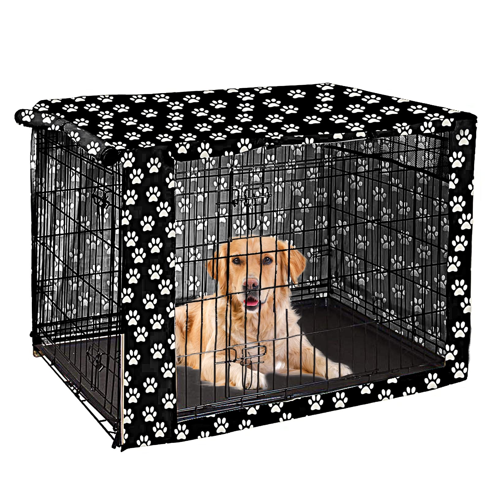 Pethiy Dog Crate Cover Durable Polyester Pet Kennel Cover Universal Fit for Wire Dog Crate - Fits Most 48 inch Dog Crates - Cover only-Black-48