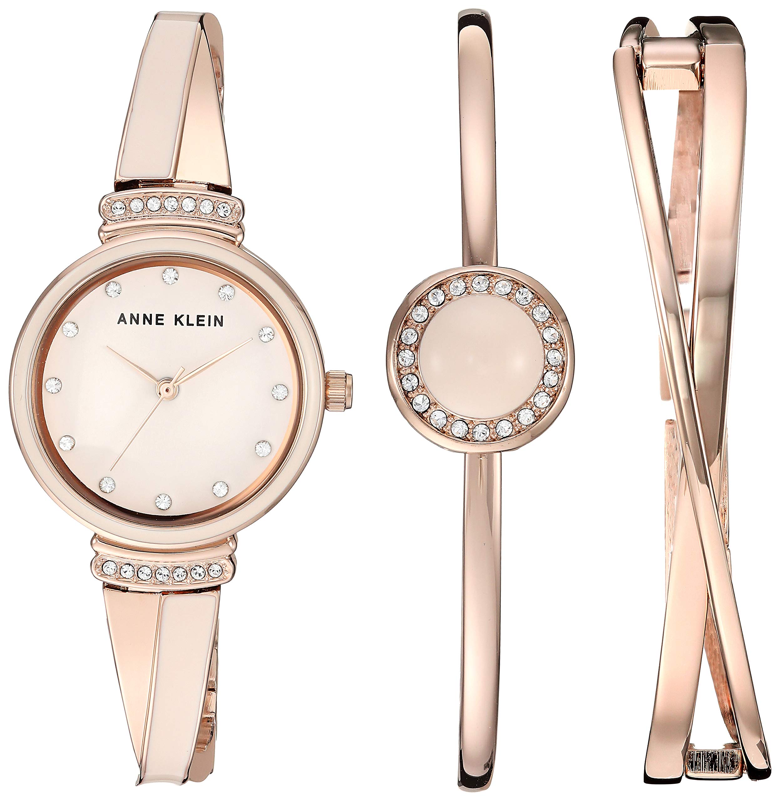 Anne Klein Women's AK/3292LPST Premium Crystal Accented Rose Gold-Tone and Blush Pink Watch and Bangle Set Image