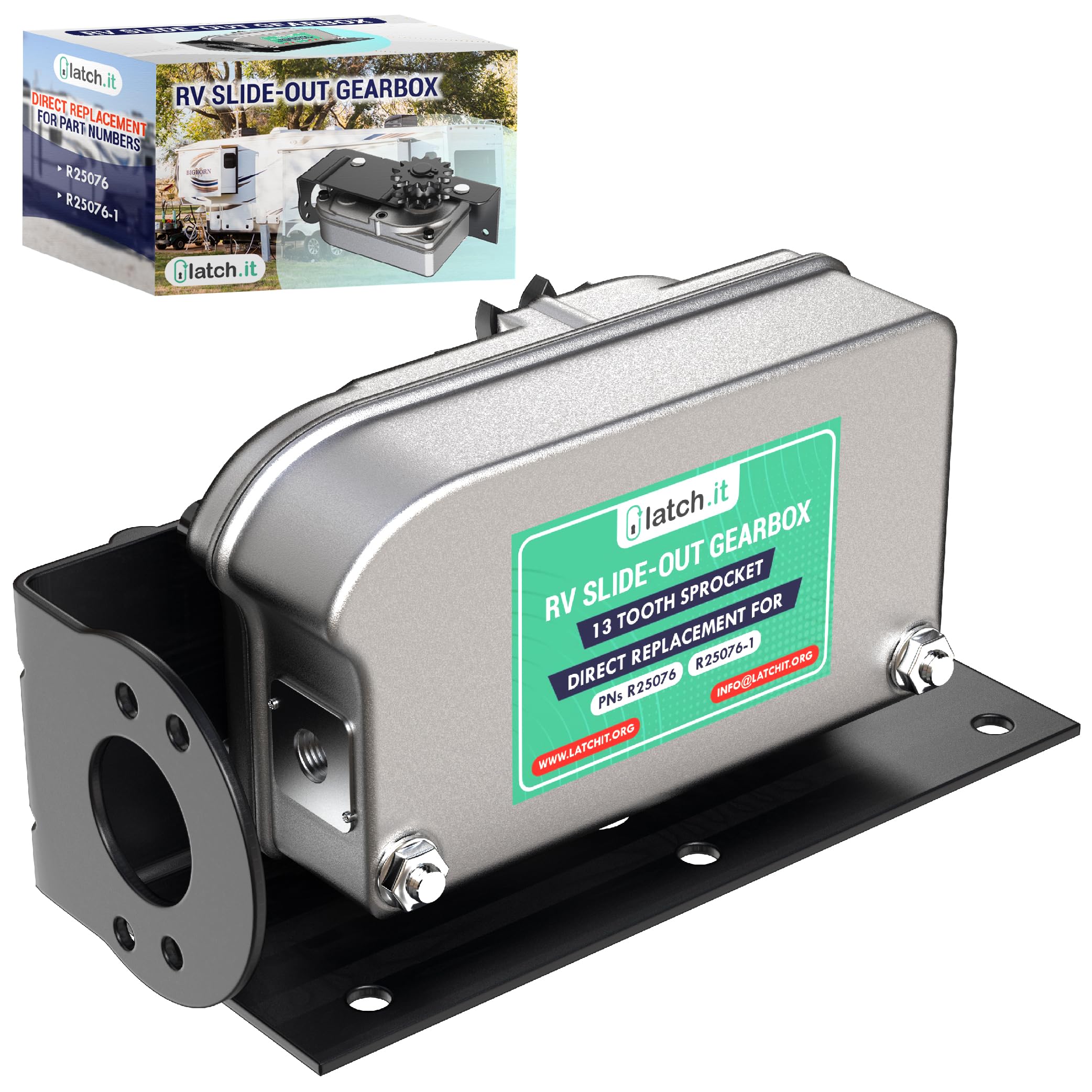 Photo 1 of LATCH.IT Slide-Out Gearbox | Slide-Out Trailer Gearbox Compatible with R25076 Gearbox & 225008 Motor | 13 Tooth Sprocket & Steel Bracket | Extend Your RV’s Living Space with Our Gearbox Replacement