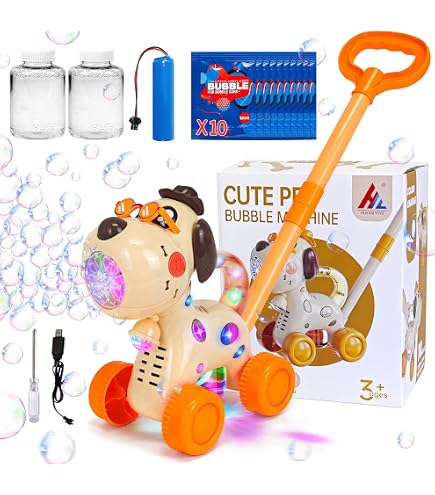 Tondeuse à Bulles Enfant – Machine à Bulles Automatique Avec LED Et Sons, 4 Flacons De Liquide, Dès 3 Ans