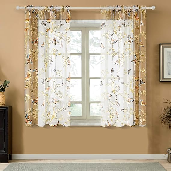 YOKISTG Butterfly Short Sheer Curtains 45 Inch Length Rod